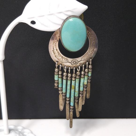 Vintage Q.T. Sterling Silver Earrings, Dangling Beads, 1980s Vintage Jewelry - Picture 4 of 10